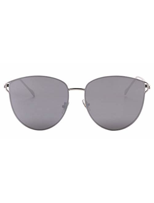 Oversized Sunglasses for Women, Mirrored Cat Eye Sunglasses with Rimless Design U225