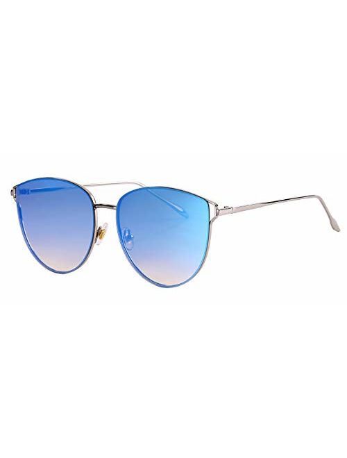 Oversized Sunglasses for Women, Mirrored Cat Eye Sunglasses with Rimless Design U225