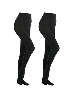 MANZI Women's 2 Pairs Super Opaque with Fleece Soft Black Tights 400 Denier