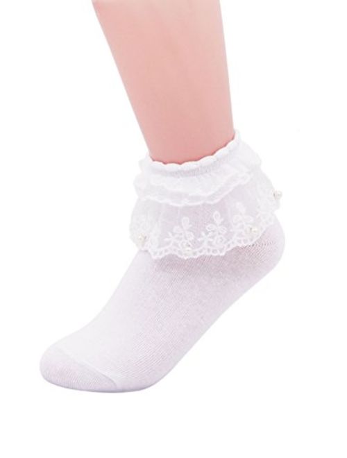 SEMOHOLLI Women Ankle Socks,Pearl Lace Ruffle Frilly Comfortable No-Show Cotton Socks Princess Socks Lace Socks