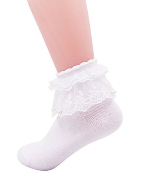 SEMOHOLLI Women Ankle Socks,Pearl Lace Ruffle Frilly Comfortable No-Show Cotton Socks Princess Socks Lace Socks