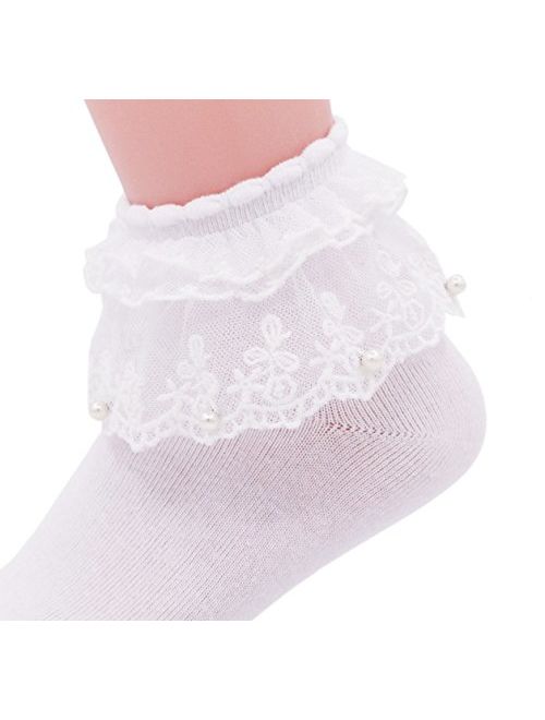 SEMOHOLLI Women Ankle Socks,Pearl Lace Ruffle Frilly Comfortable No-Show Cotton Socks Princess Socks Lace Socks