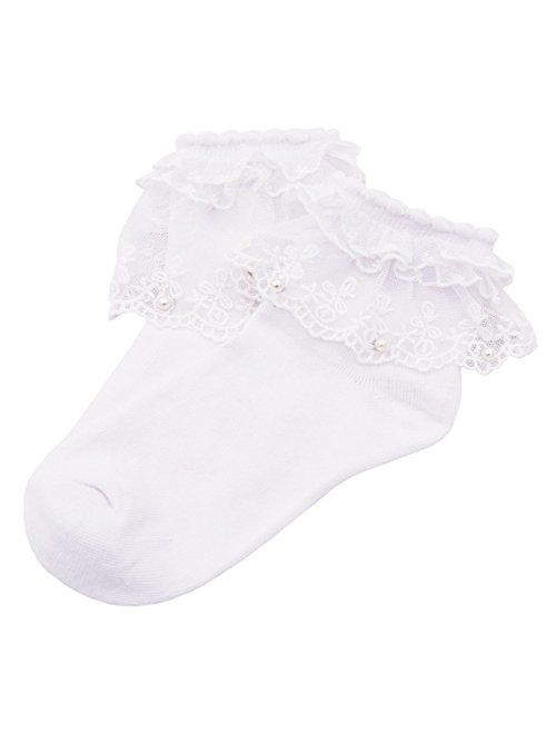 SEMOHOLLI Women Ankle Socks,Pearl Lace Ruffle Frilly Comfortable No-Show Cotton Socks Princess Socks Lace Socks