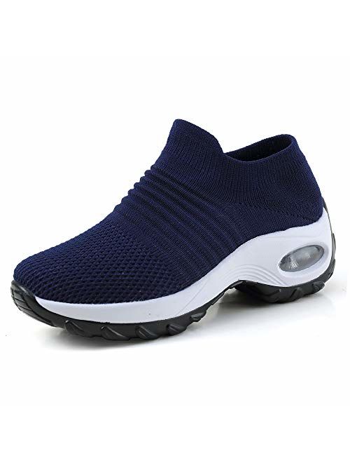 DUOYANGJIASHA Womens Comfortable Walking Shoes Breathable Mesh Slip On Air Cushion Tennis Sock Sneakers Shoe Casual Running Shoes Wedge Platform Loafers