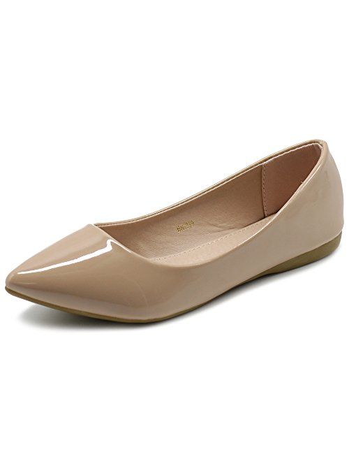 Ollio Women's Shoe Ballet Basic Pointed Toe Comfort Enamel Flat