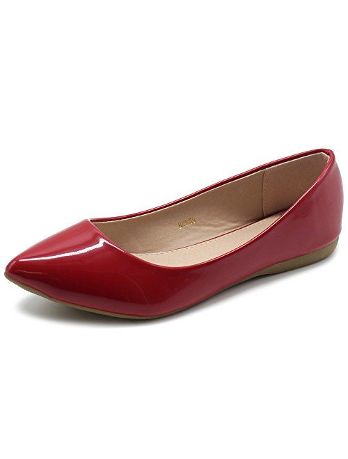 Ollio Women's Shoe Ballet Basic Pointed Toe Comfort Enamel Flat