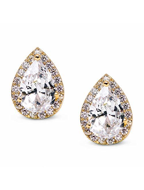 SWEETV Teardrop Bridal Earrings for Wedding, Prom - Elegant Cubic Zirconia Stud Earrings for women, brides, bridesmaids