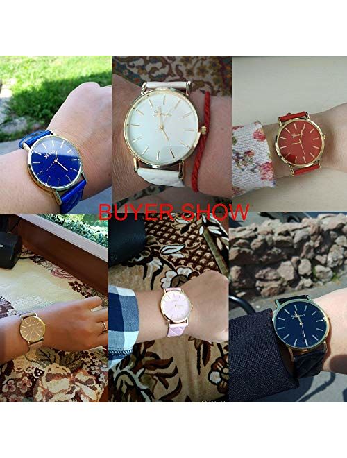 Yunanwa 10 Pack Women Men Unisex Platinum Watches Roman Leather Band Analog Quartz Wrist Watch