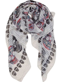 Humble Chic Sugar Skull Scarf for Women - Long Oversized Lightweight Printed Shawl Wrap