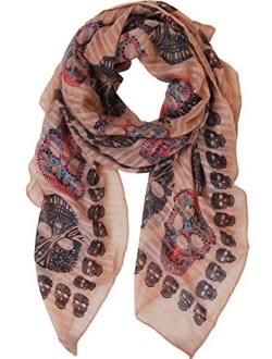 Humble Chic Sugar Skull Scarf for Women - Long Oversized Lightweight Printed Shawl Wrap