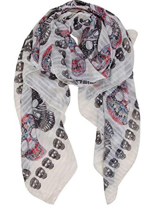 Humble Chic Sugar Skull Scarf for Women - Long Oversized Lightweight Printed Shawl Wrap