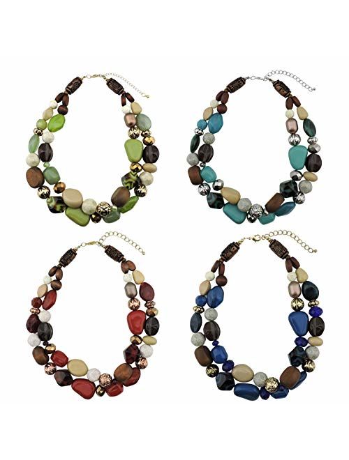 Bocar 2 Layer Statement Chunky Beaded Fashion Necklace for Women Gifts