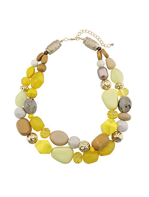 Bocar 2 Layer Statement Chunky Beaded Fashion Necklace for Women Gifts