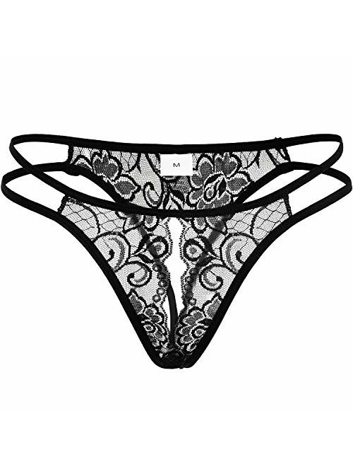 Panties for Women Lace Ruffle Naughty Cheeky Sheer Thong Panty Hipster Underwear Plus Size