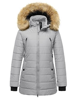 Wantdo Women's Warm Winter Coat Thicken Puffer Coats with Removable Fur Hood