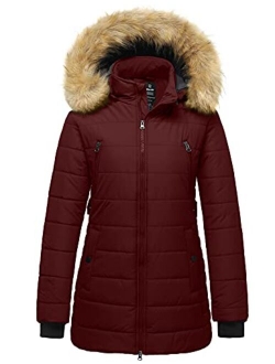 Wantdo Women's Warm Winter Coat Thicken Puffer Coats with Removable Fur Hood