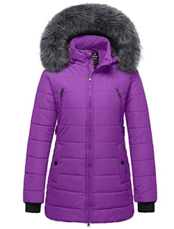 Wantdo Women's Warm Winter Coat Thicken Puffer Coats with Removable Fur Hood