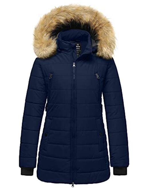 Wantdo Women's Warm Winter Coat Thicken Puffer Coats with Removable Fur Hood