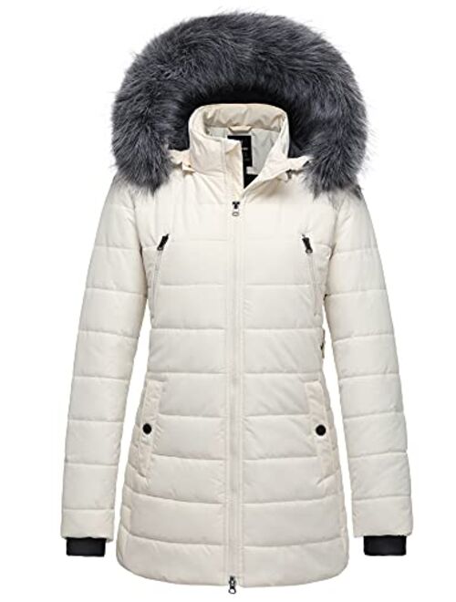 Wantdo Women's Warm Winter Coat Thicken Puffer Coats with Removable Fur Hood