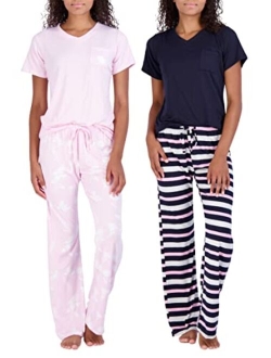 Real Essentials 2 Pack: Womens Pajama Set Super-Soft Short & Long Sleeve Top with Pants