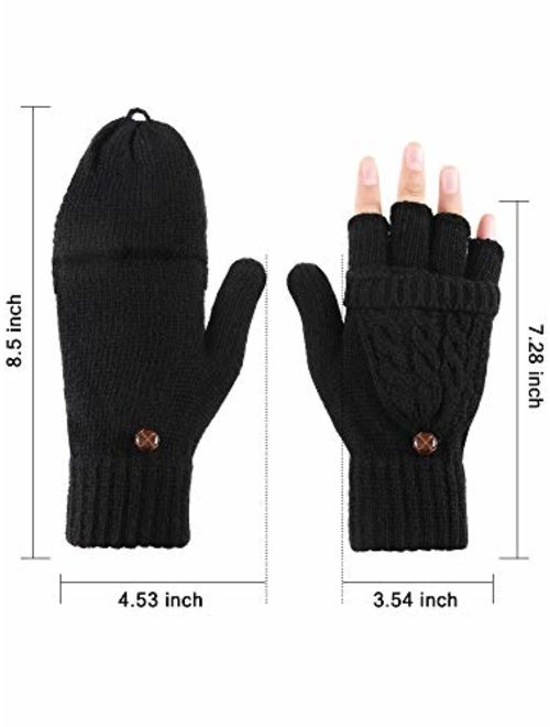 Tatuo 2 Pairs Women Fingerless Mittens Winter Convertible Gloves Knitted Half Finger Gloves with Cover