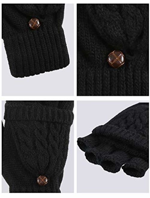 Tatuo 2 Pairs Women Fingerless Mittens Winter Convertible Gloves Knitted Half Finger Gloves with Cover