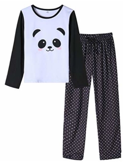 VENTELAN Women's Cute Panda Striped Long Sleeve Sleepwear Pjs Pajama Set Nighty