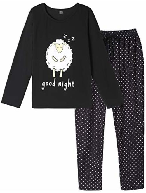 VENTELAN Women's Cute Panda Striped Long Sleeve Sleepwear Pjs Pajama Set Nighty