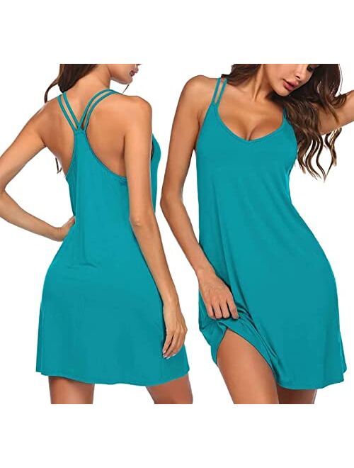 Ekouaer Nightgown Racerback Sleepshirt Short Nightdress Plus Size Sleepwear Soft Loungewear for Women