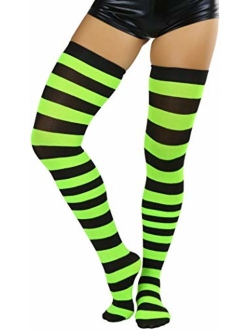 ToBeInStyle Women's Wide Vertical Striped Thigh Hi Stockings