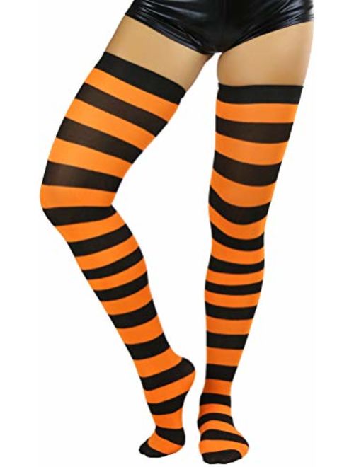 ToBeInStyle Women's Wide Vertical Striped Thigh Hi Stockings