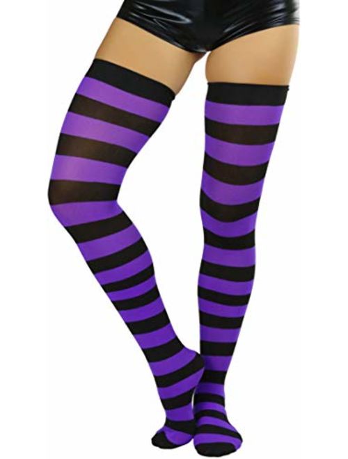 ToBeInStyle Women's Wide Vertical Striped Thigh Hi Stockings