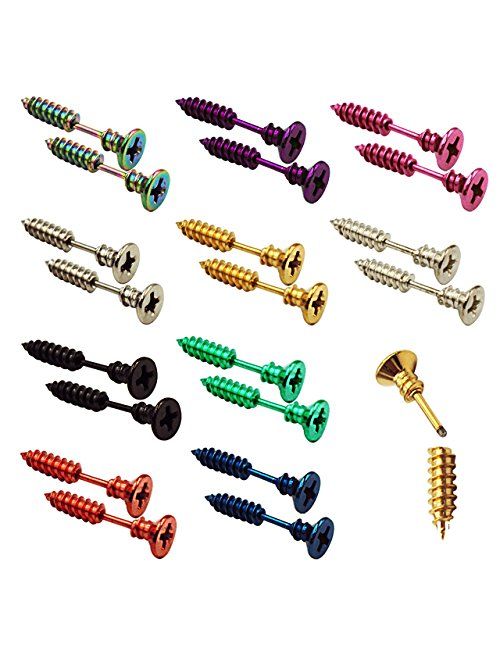 FANCER (20 PCS) Screw Earrings, Men's Women's Stainless Steel Punk Hip-hop Rock Screw Spike Rivet Nail Unisex Piercing Ear Studs Jewelry