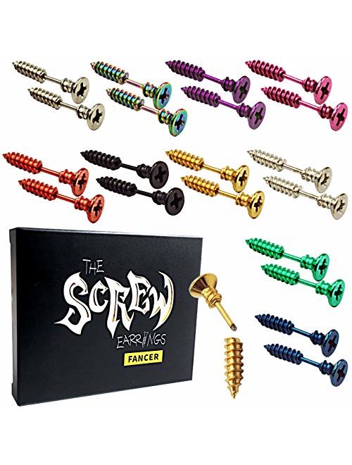 FANCER (20 PCS) Screw Earrings, Men's Women's Stainless Steel Punk Hip-hop Rock Screw Spike Rivet Nail Unisex Piercing Ear Studs Jewelry