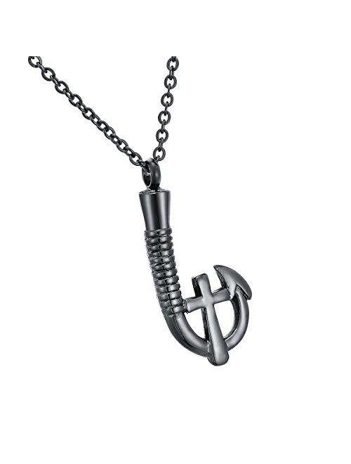 HooAMI Fish Hook Memorial Ash Urn Necklace Stainless Steel Cremation Jewelry