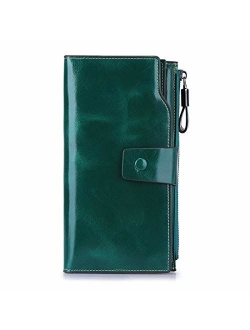 S-ZONE Women RFID Blocking Genuine Leather Clutch Wallet Card Holder Organizer