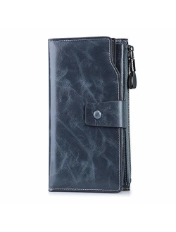 S-ZONE Women RFID Blocking Genuine Leather Clutch Wallet Card Holder Organizer