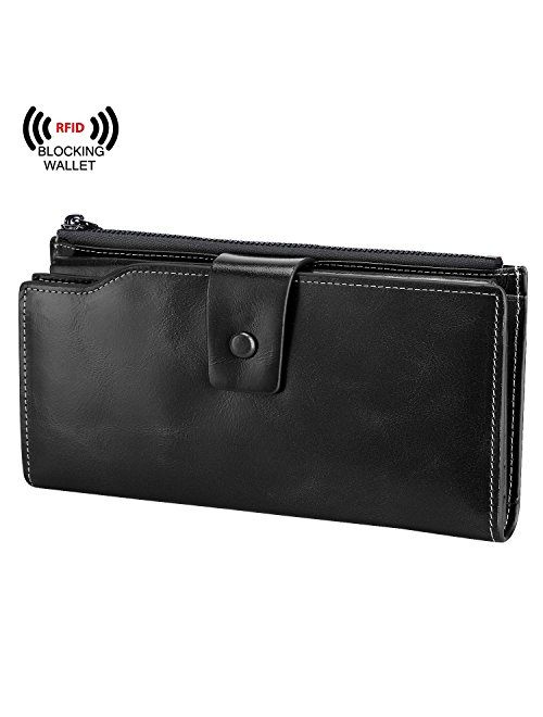 S-ZONE Women RFID Blocking Genuine Leather Clutch Wallet Card Holder Organizer