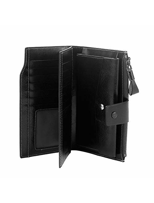 S-ZONE Women RFID Blocking Genuine Leather Clutch Wallet Card Holder Organizer