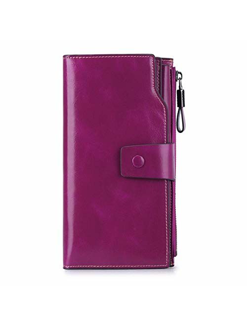 S-ZONE Women RFID Blocking Genuine Leather Clutch Wallet Card Holder Organizer