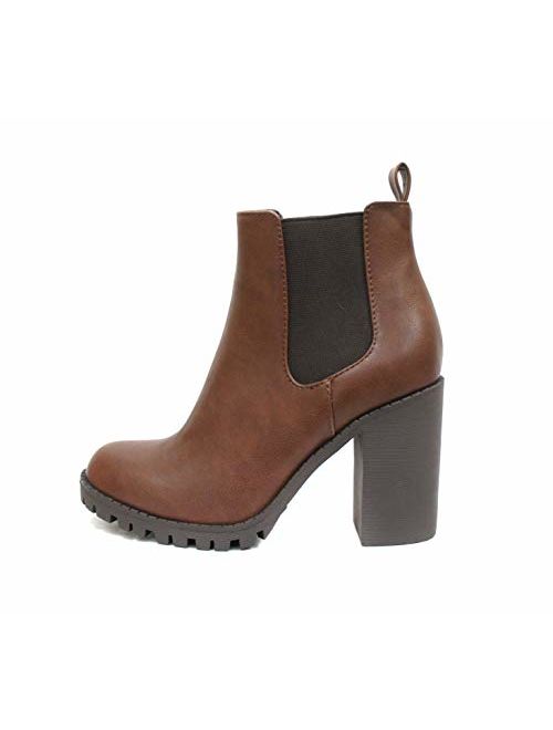 SODA Glove - Ankle Boot w/Lug Sole Elastic Gore and Chunky Heel