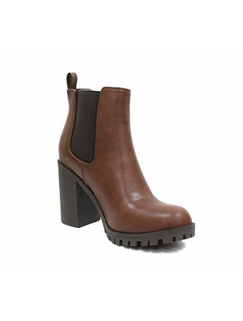 SODA Glove - Ankle Boot w/Lug Sole Elastic Gore and Chunky Heel