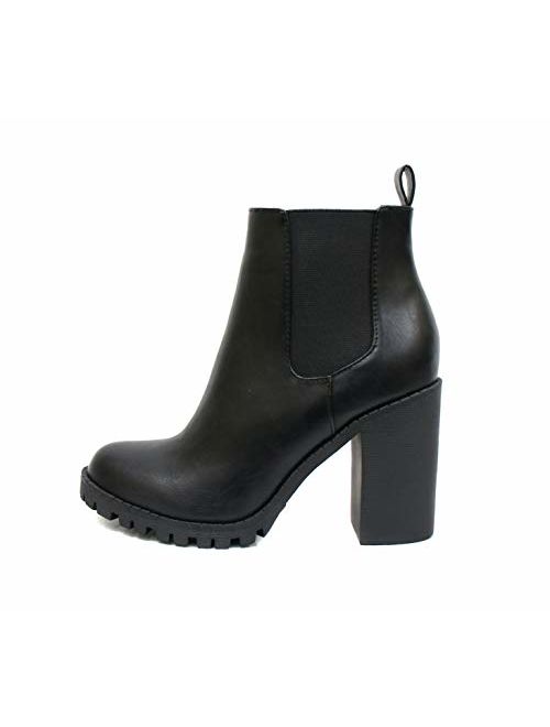 SODA Glove - Ankle Boot w/Lug Sole Elastic Gore and Chunky Heel