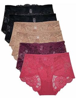 Lace Panties for Women Retro Lace Boyshort Underwear Small to Plus Size 6 Pack