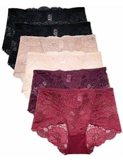 Lace Panties for Women Retro Lace Boyshort Underwear Small to Plus Size 6 Pack