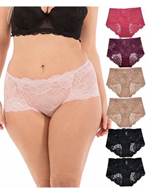 Lace Panties for Women Retro Lace Boyshort Underwear Small to Plus Size 6 Pack