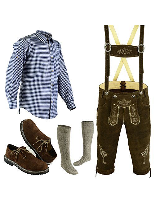 Mens Oktoberfest Trachten Lederhosen Bundhosen Costume Brown 4 Pc Complete Set