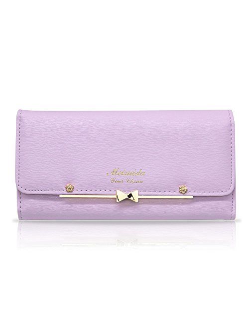 Woolala Women Cute Bowknot Wallet Trifold Large Capacity Long Purse