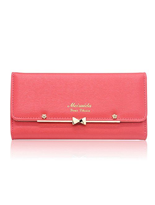 Woolala Women Cute Bowknot Wallet Trifold Large Capacity Long Purse