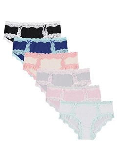 Free to Live 6 Pack Women's All Over Lace Panties - Colorful Trim Hipster Cotton Underwear